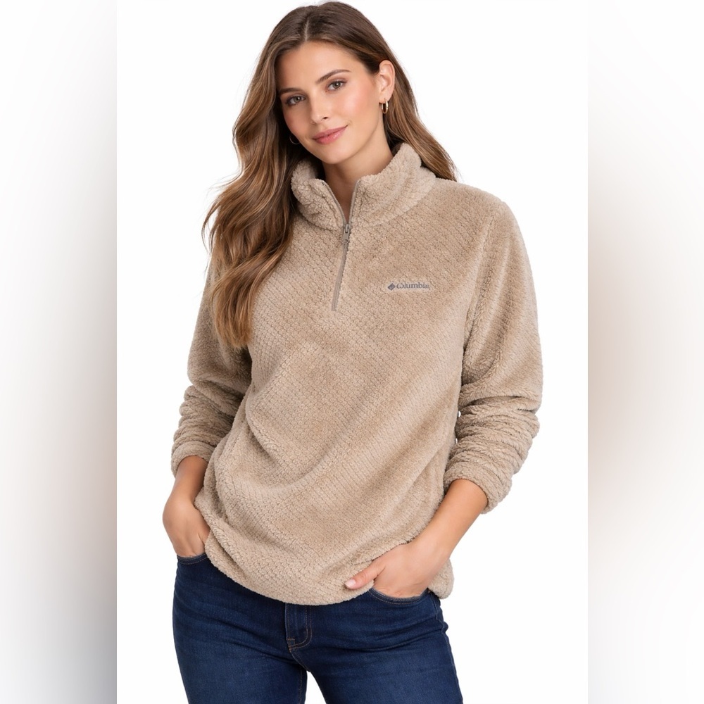 Columbia Women's Beige Sherpa Fleece Quarter Zip Pullover 2XL